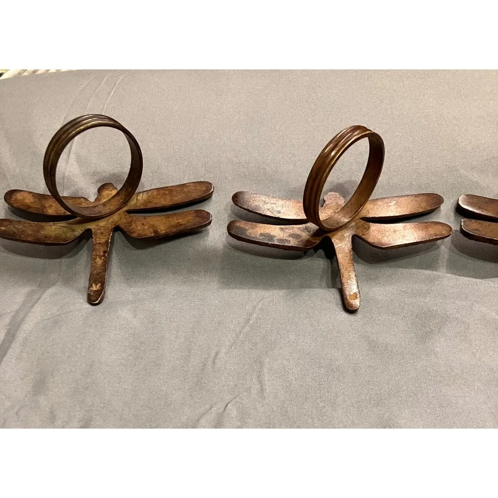 Dragonfly Napkin Rings Set of 4 OS Bronze Brass Tone Metal Vintage Style